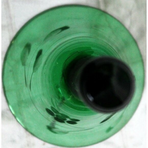 Vintage Green Glass Bell Etched Floral Pattern With Chain Glass Clapper - Picture 8 of 9